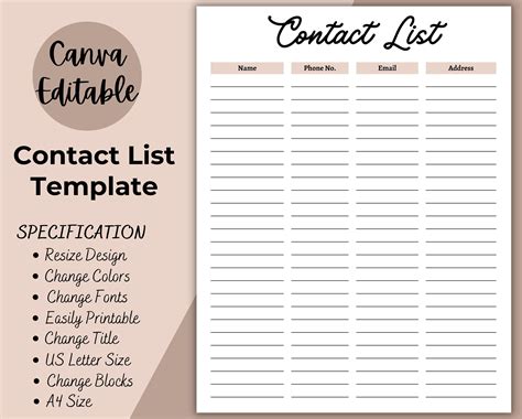 Free Editable Contact List Template Editable Pdf Word 54 Off