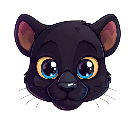 Cartoon Illustration Of Black Panther Head On Transparent Background