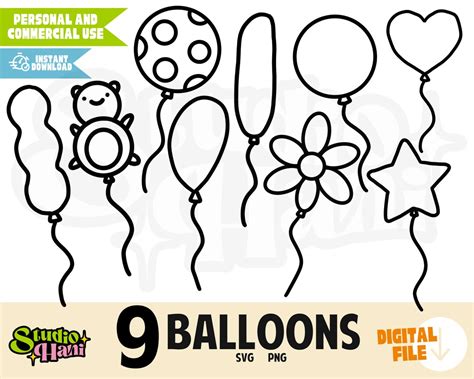 Balloon SVG PNG Party Elements Outline Black and White Cricut ...