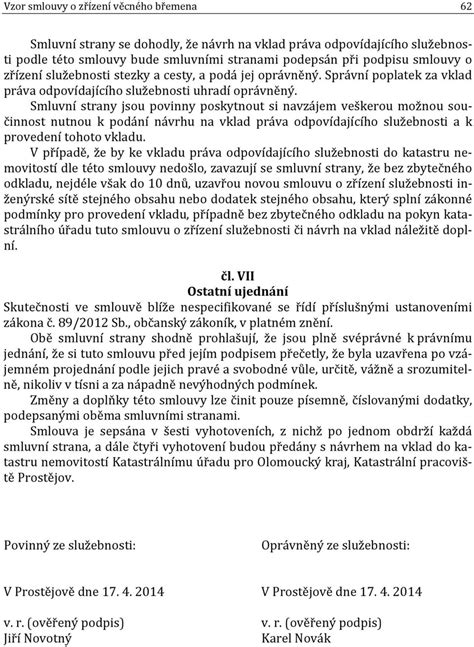 A Vzor smlouvy o zřízení věcného břemena PDF Free Download