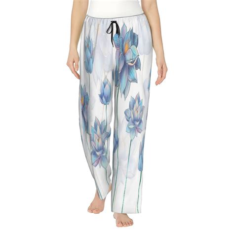 Daiia Pale Blue Lotus Flowers Women S Sleep Pant With Pockets And