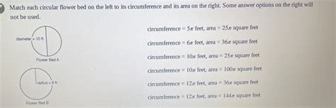 Solved Match Each Circular Flower Bed On The Left To Its Ci Geometry