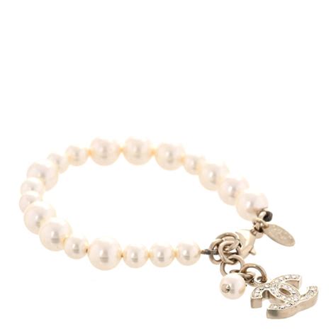 Chanel Graduated Pearl Crystal Cc Bracelet Gold Fashionphile