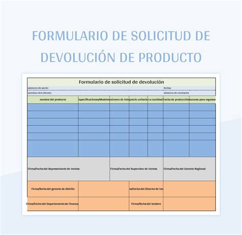 Plantilla De Formato Excel Formulario De Solicitud De Devolución De