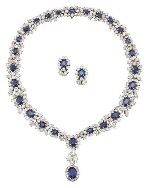 Sapphire And Diamond Necklace And Earring Set Harry Winston