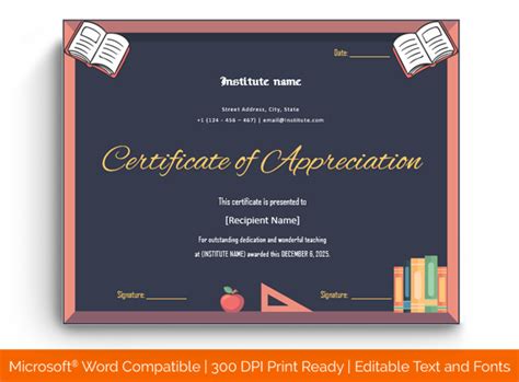 7 Editable Certificate Of Appreciation For Teacher Templates Word