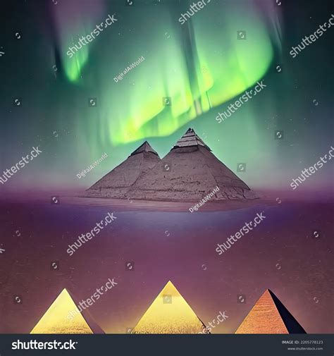 Egyptian Pyramids During Aurora Borealis Stock Illustration