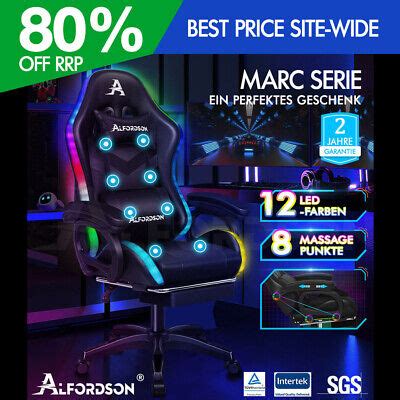 ALFORDSON Gaming Stuhl Mit 8 Punkt Massage 12 Farben RGB LED Licht