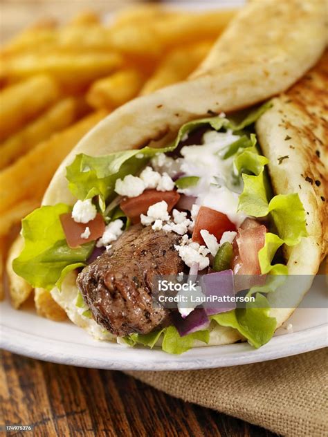 Beef Souvlaki Wrap Stock Photo - Download Image Now - French Fries ...