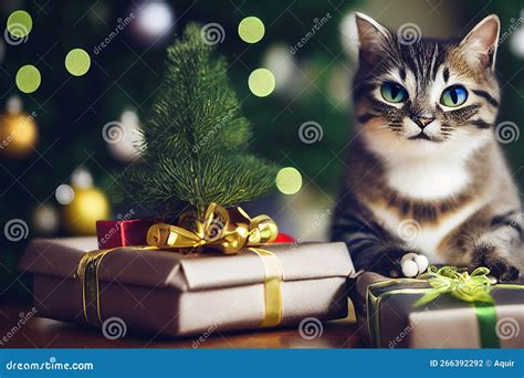 Cat Celebrating Christmas Ai Generated Cute Kitten With Christmas