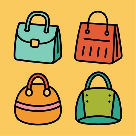 Premium Vector Four Cartoon Handbags With Different Colors And Designs