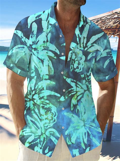 Hawaiian Tie Dye Coconut Tree Short Sleeve Mens Shirts With Pocket