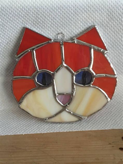 Stained Glass Ginger Cat Face Suncatcher Etsy Uk Ginger Cats Cat Face Suncatchers