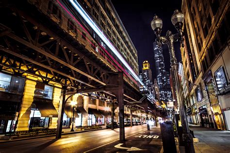 Houses Usa Night Street Street Lights Chicago City Wabash