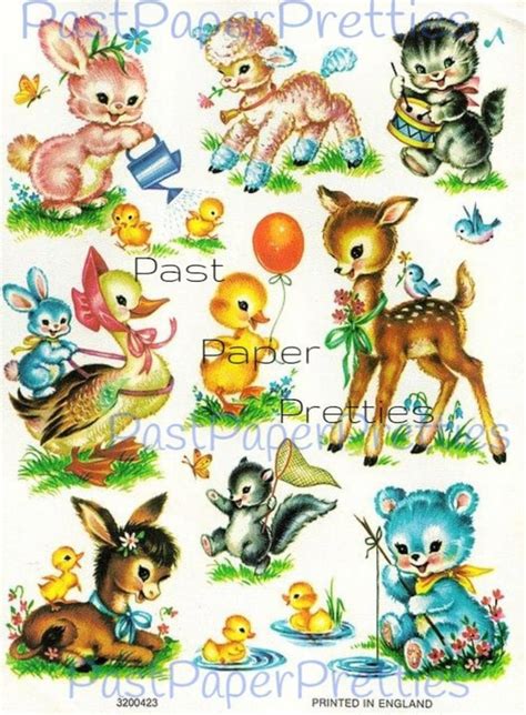 Vintage Retro Nursery Baby Animals Printable Decals Images Collage