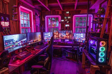 Premium Photo Gamers Battle Station With Multiple Monitors RGB L