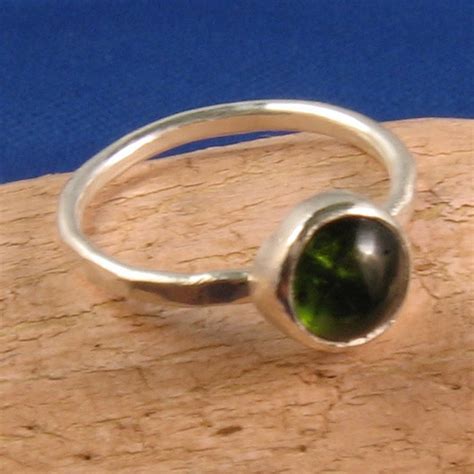 Chrome Green Tourmaline Cabochon Ring Bezel Set In Sterling Silver Orb