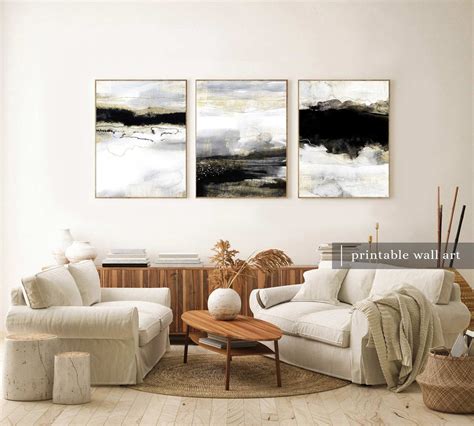 Black and White Wall Art Set of 3, Abstract Black and White Prints ...