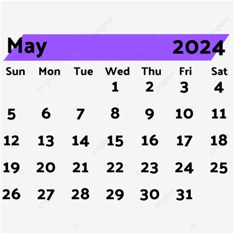 2024 Calendario Mensual Morado Mayo Vector Png 2024 Calendario Mayo