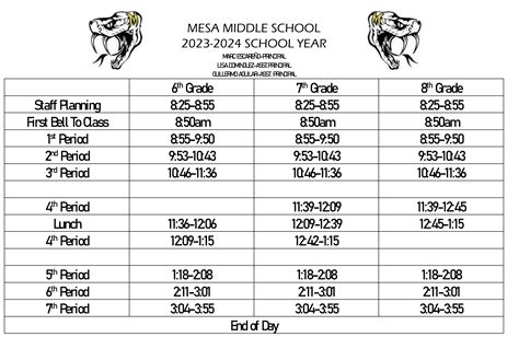 Class Schedule | Mesa Middle School