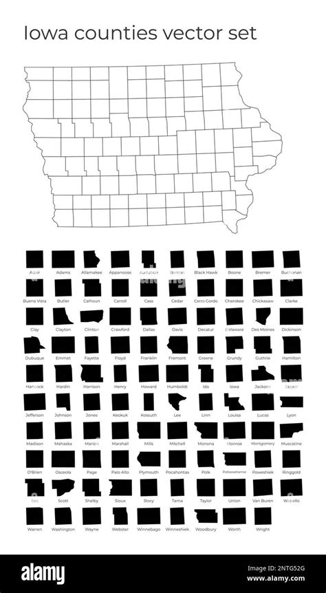 Iowa Map With Shapes Of Regions Blank Vector Map Of The Us State With