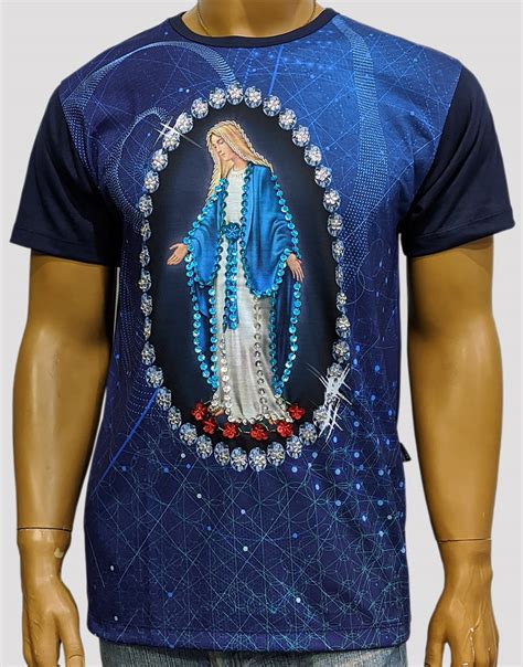 Camiseta Nossa Senhora Das Gra As Marinho Bordada Pedrarias Loja