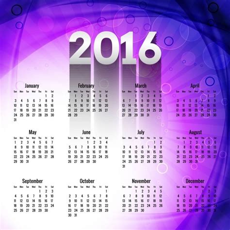 Calendario Morado De Año Nuevo 2016 Vector Gratis