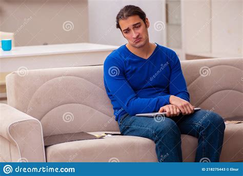 Young Sick Man Suffering At Home Stock Image Image Of Online