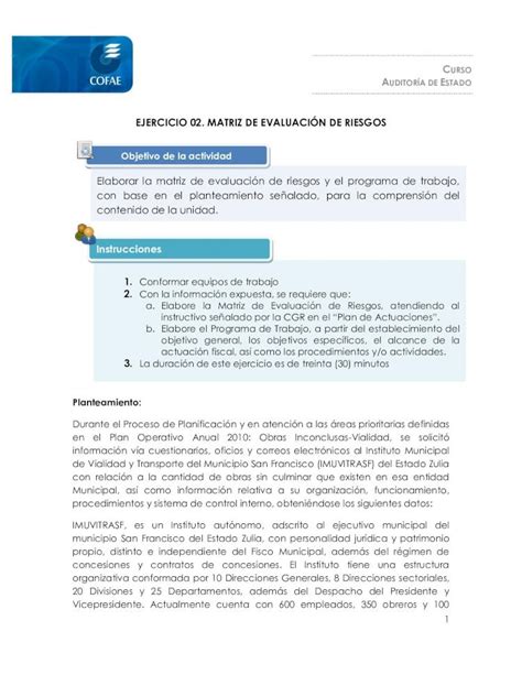 Pdf Ejercicio Matriz De Evaluaci N De Pdf Filecurso Auditor A