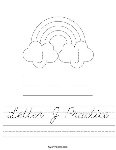 Letter J Practice Worksheet Cursive Twisty Noodle