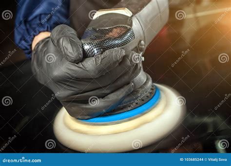 Man Polishes The Front Glass Stock Photo Image Of Buffing Person