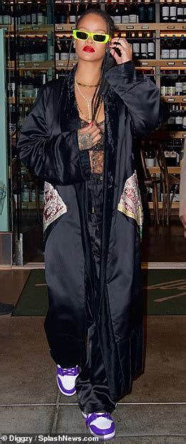 Rihanna Goes Braless Under Sheer Lingerie And A Bathrobe For Late Night Dinner Outing With Pals