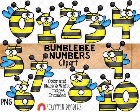 Bumbee Numbers Clipart With Black And White Images In The Bottom Right