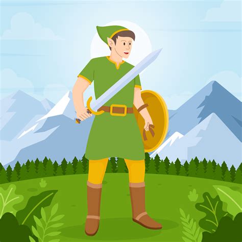 Elf Warrior Holding Sword and Shield Concept 23628868 Vector Art at ...