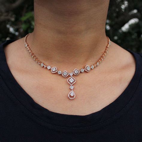 Natural Diamond Necklace With Earrings Diamond Necklace Set - Etsy