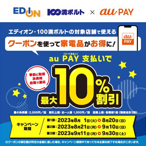 エディオンau PAY最大10割引クーポンプレゼントキャンペーン