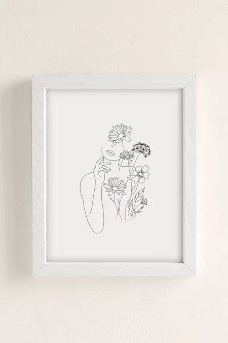 Nadja Line Art Woman With Flowers Iv Art Print Art Prints Framed Art