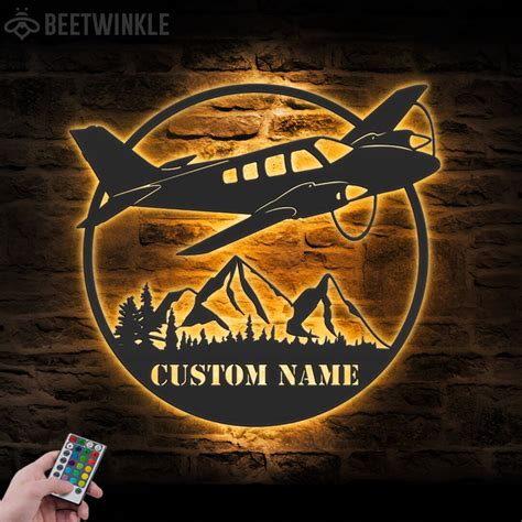 Custom Airplane Metal Wall Art Led Light Personalized Pilot Name Sign Home Decor Aircraft Hangar