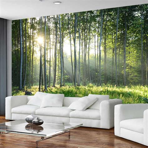 Sunshine Forest Mural Wallpaper Landscape Tree Wallpaper Large 108"x75"(275x191cm) for sale ...