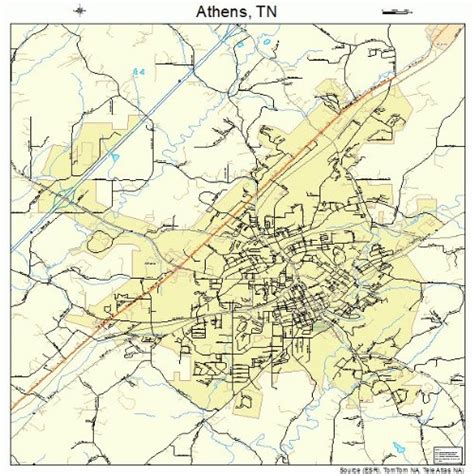 Large Street Road Map Of Athens Tennessee TN Printed Poster Size