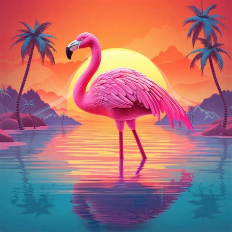 Premium Photo Flamingo On The Background Of The Sunset