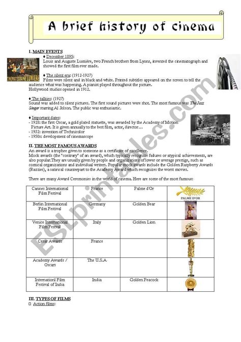 A brief history of cinema - ESL worksheet by pricess