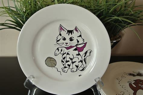 Assiettes Porcelaine Chats Peint Main Etsy France