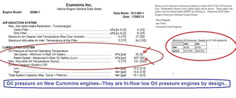 Cummins Marine Engine Oil Pressure Specifications - Seaboard Marine