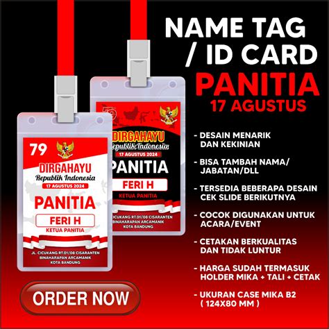 Jual Id Card Hut Ri Name Tag Id Card Panitia 17 Agustus Id Card