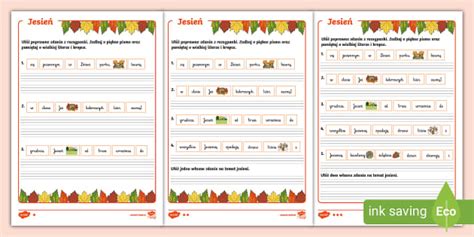 Jesień Układanie zdań z rozsypanki Pisanie Twinkl