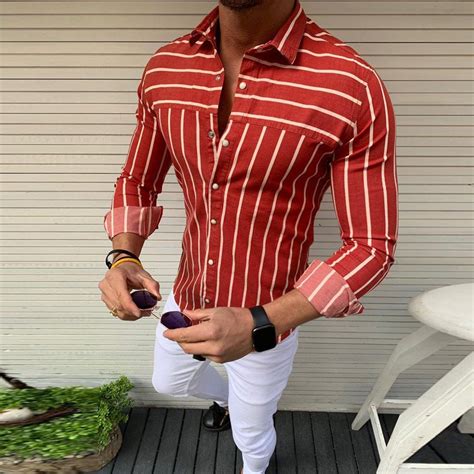 Mens Spring Long Sleeved Striped Shirt Plus Size Mens Fashion Simple Long Sleeve Shirts