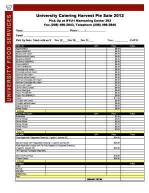 Fillable Online Byui 2012 Pie Sale Form Fax Email Print PdfFiller