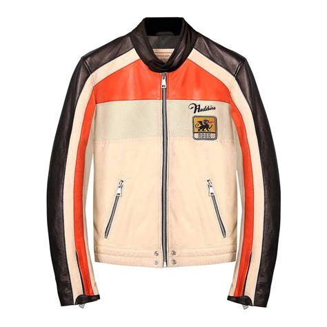 Blouson Tricolore En Cuir De Mouton Fantaisie Col Montant Avec Cussons