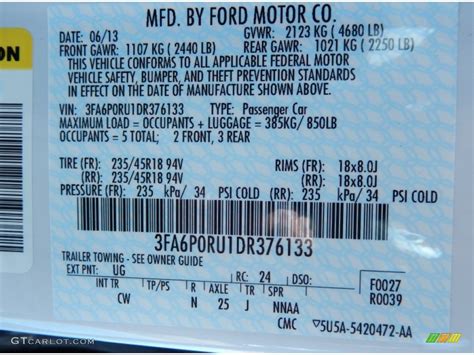 2016 Ford Fusion Color Codes